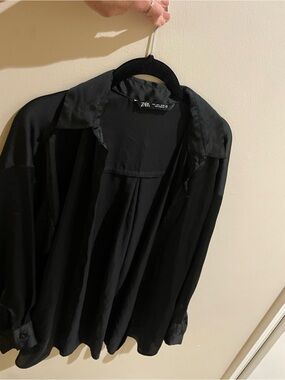 ZARA Black Satin Long-Sleeve Button Shirt